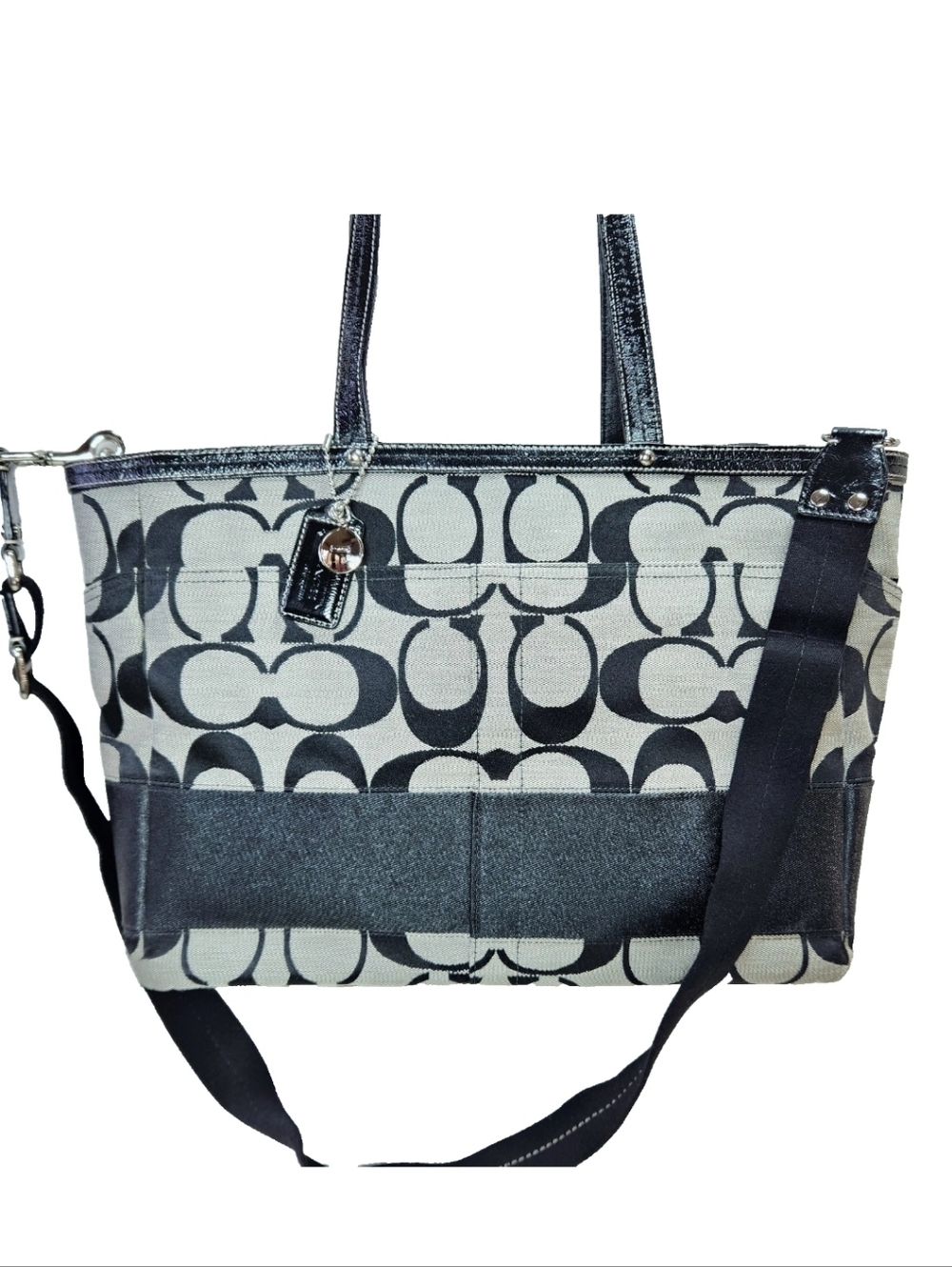 COACH Signature C Jacquard Tote Black Gray Baby Diaper Bag B1076-F13802